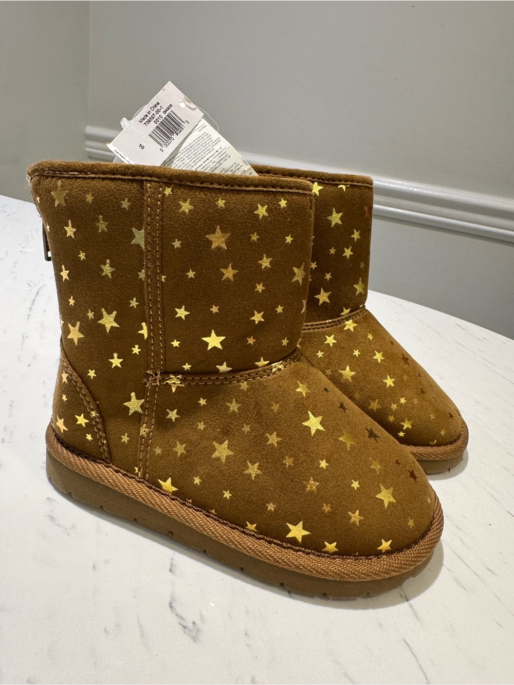 GAP Brown Girls Star-Print Boots with Gold Stars 10 NWT